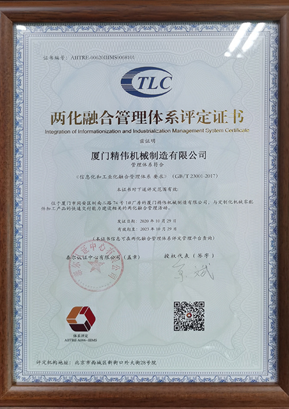 兩化(hua)融合管理體系評(píng)定證書